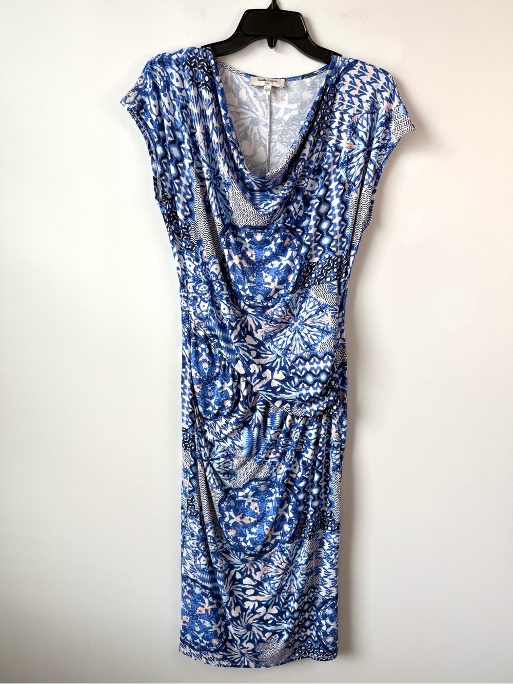 Haute Hippie Tribe Olivia Draped Jersey Dress Blue Wedgewood S - Picture 3 of 9
